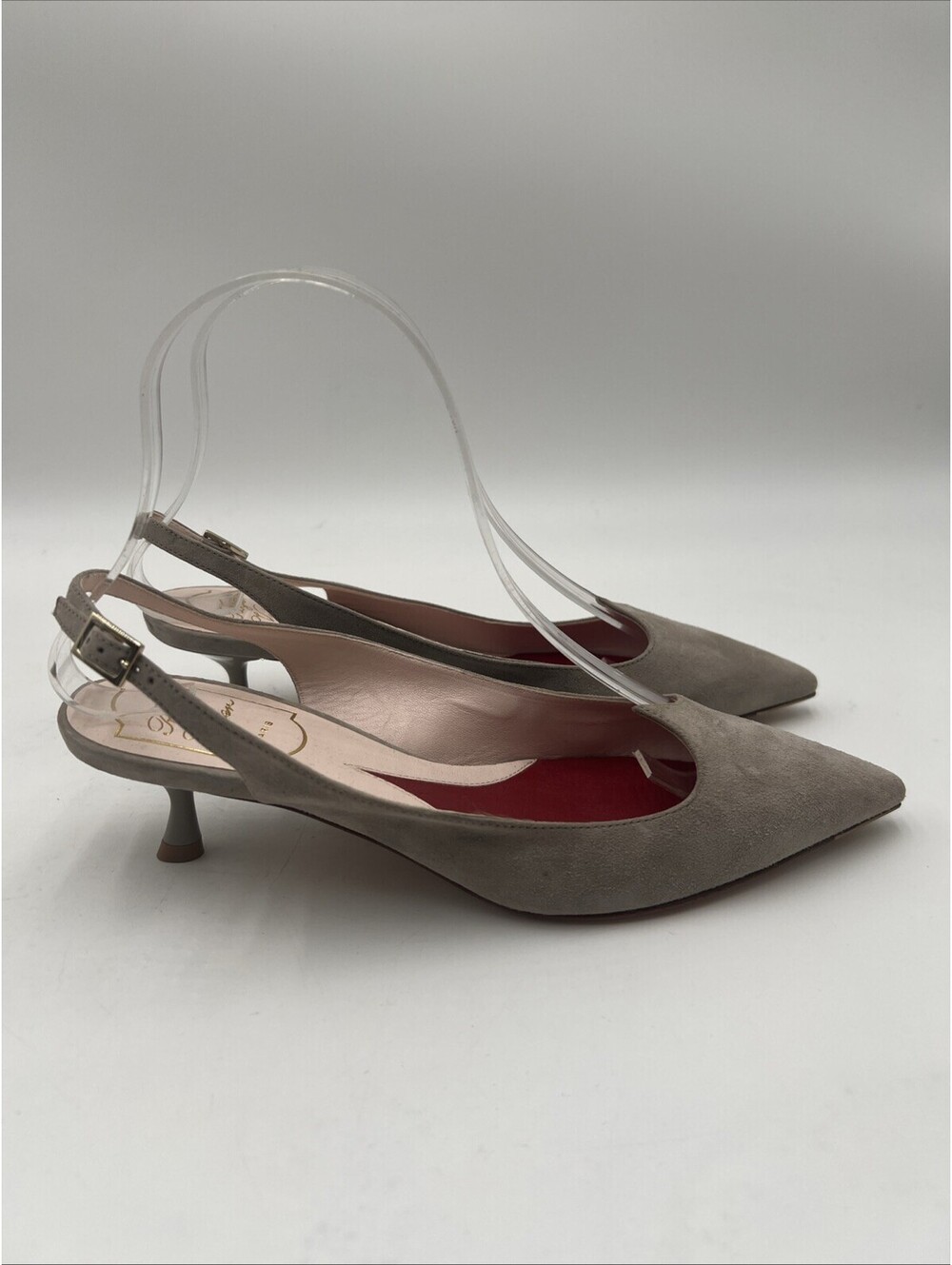 Roger Vivier I LOVE VIVIER Gray Suede Pointed Toe Slingback Kitten Heels Sz 36.5